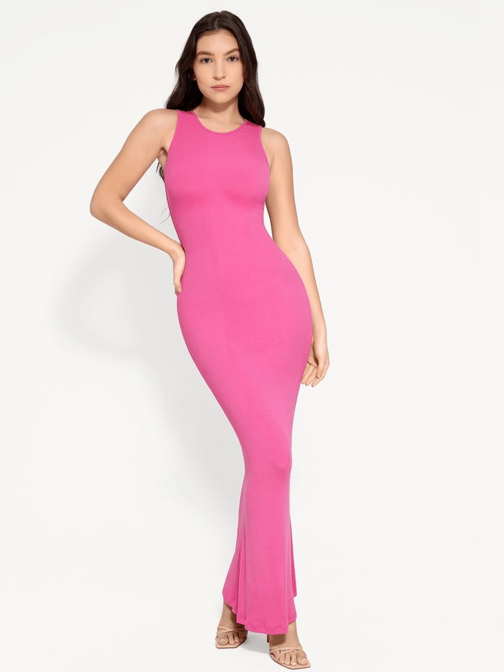Popilush pink shapewear modal sleeveless slimming maxi dress